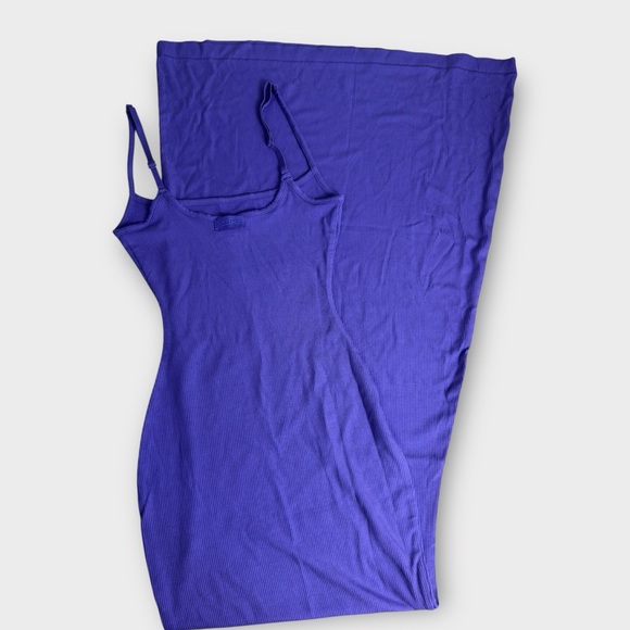💜 SKIMS Soft Lounge Long Slip Dress | Purple/Tanzanite XXS NWOT Ribbed Maxi - Picture 6 of 7